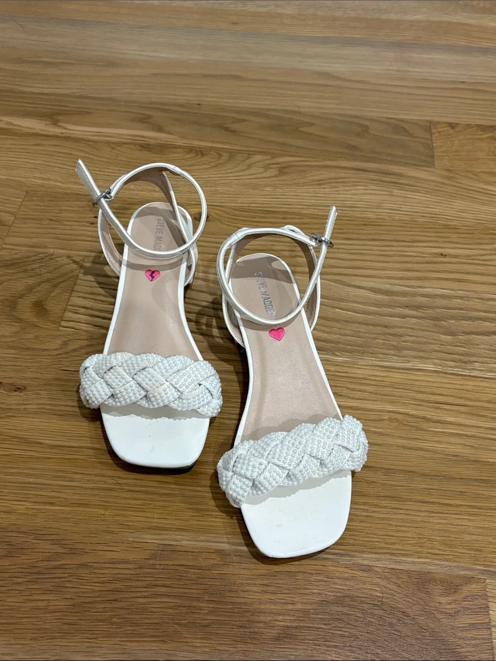Steve Madden White Braided Ankle-Strap Sandals